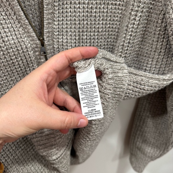 LL Bean Men’s Organic Cotton Waffle Knit Sweater Full Zip Light Gray Medium - Picture 7 of 8